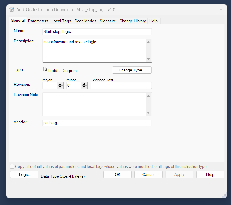 add on instrunction defination window